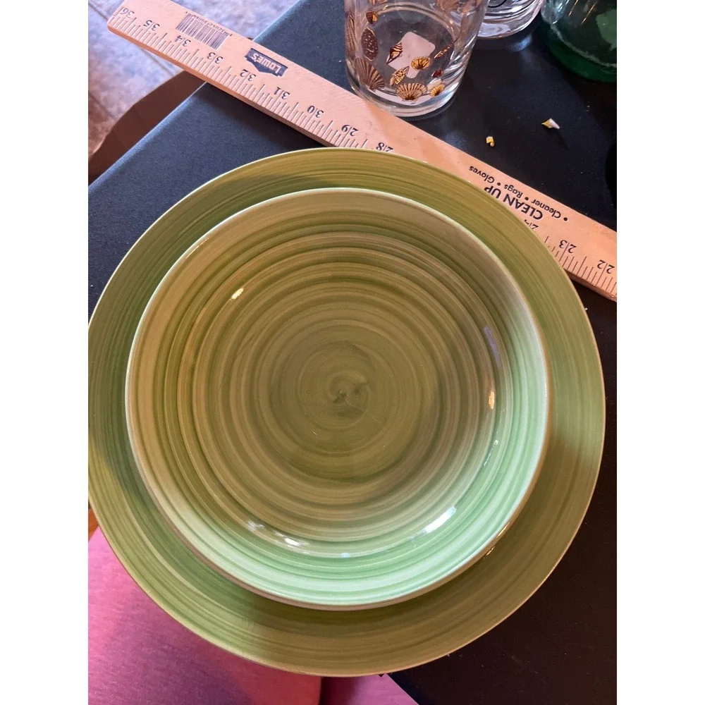 Tabletops Gallery Monterey Green Swirl Dinner Plate and Bowl Set Ceramic 2 Piece